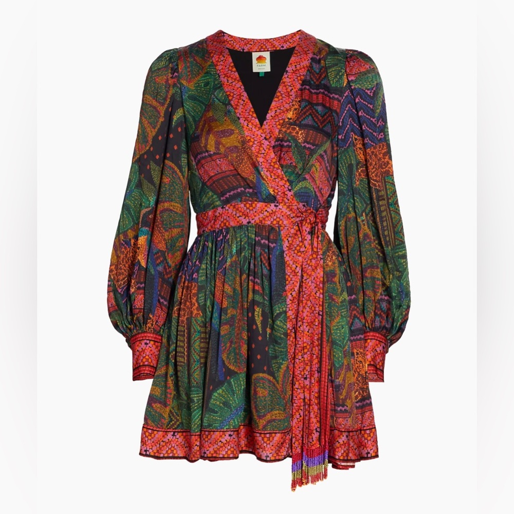 Farm Rio Forest Tapestry Mini Wrap Dress